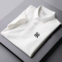 Summer high-end lapel polo shirt mens fashion brand short-sleeved solid color trend youth slim section pure cotton white t-shirt