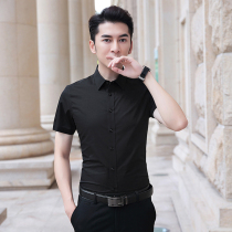 Summer white shirt Mens short-sleeved professional business dress Casual trend stretch slim-fit overalls Black shirt