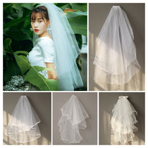 Bride wedding veil White Super fairy black photo props Net red tremble with simple short headdress