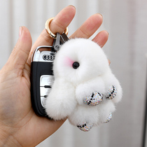 Mink hair car keychain pendant Mengmeng rabbit female high-end bag plush pendant BMW car key chain