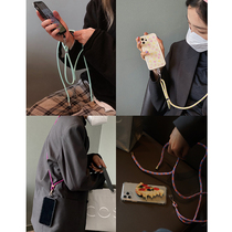 Jueves mobile phone lanyard long woven neck rope crossbody mobile phone case can be back retractable adjustment keychain