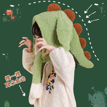 Ears will move cute dinosaur hat ear protection children Winter plus velvet warm one hat winter baby windproof hat
