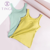 2 pieces of TINGE integrated with chest pad without steel ring white vest pajamas womens underwear summer thin bottom for outside wear