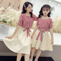 Parent-child female dress Summer clothing high-end 2022 mesh red girl Liandress Stide Childrens college Wind half body skirt 9