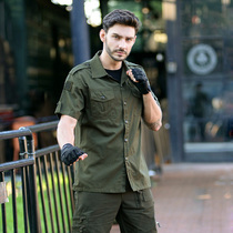 Army field line casual army green tooling shirt outdoor army fan clothing mens cotton loose wear-resistant short-sleeved tactical shirt