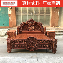 Mahogany furniture Myanmar pear rose bed solid wood bedroom 1 8 m double bed new Chinese big fruit red sandalwood wedding bed