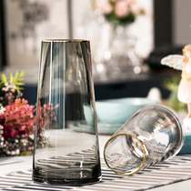 Light luxury gold glass vase transparent Nordic simple living room creative dining table lily flower arrangement hydroponic ornaments