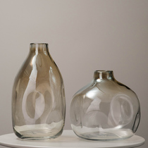 Light luxury extra-large irregular vase handmade transparent glass flower living room flower arrangement Japanese Bell horse drunken Wood