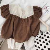 Han ins summer girls foreign baby shirt children little girl girl baby short sleeve thin shirt stitching fashion