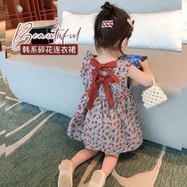 2021 childrens clothing new sweet cute dress Korean series missing back lace-up female baby floral vest skirt