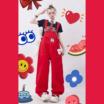 taobao agent Rayohopp red workmanship back trousers female summer dopamine wearing American pocket decorative straight trousers tide
