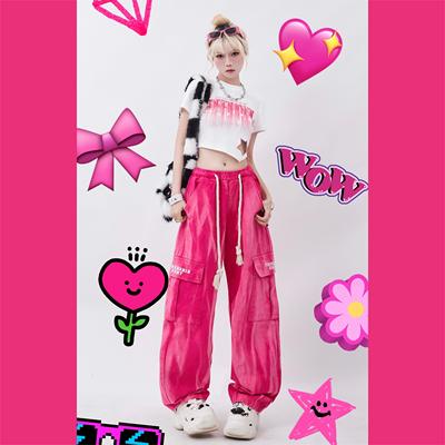 taobao agent Rayohopp dopamine wearing denim pants female summer high street letter embroidery tie dye design