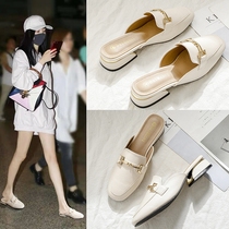 Hong Kong 2021 new summer thick leather half slippers womens shoes Muller shoes Net red bag head cool