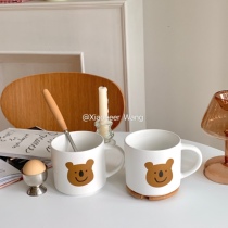 A large cup of homemade ins wind cute Koala ceramic cup for women Large capacity mug with lid with spoon every day