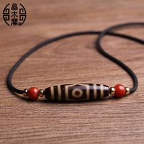 Tibetan two-eyed three-eye dzi necklace pendant pendant mens and womens Taiwan to pure nine-eye old mineral natural Tibetan genuine products