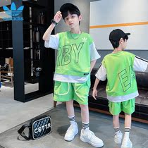 Three Leafed Grass Boy Summer Clothing Suit 2022 New Children Summer T-Shirt Short Sleeve Big Boy Handsome Clothes Tide