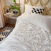 Farromantic Solid Love Embroidered Lace Pure All-cotton Color Weave Washed Cotton Four Pieces Of Pure Color Quilt Cover Bed Linen