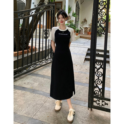 taobao agent Summer T-shirt dress, brace, plus size, fitted
