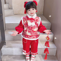 New Years dress girls Chinese style winter plus velvet thickened childrens Tang suit baby New year dress New year dress year old dress
