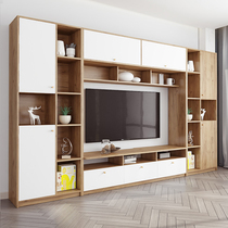 Custom solid wood TV cabinet combination wall cabinet Multi-functional household simple small apartment Nordic living room background high cabinet