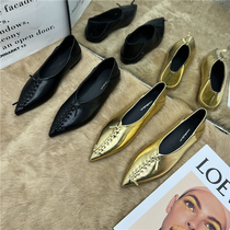 Pointed Weave Flat Bottom Bean Bean Shoes Spring New Golden Soft Leather Two Wear Heels Slippers Soft Bottom 100 Hitch Womens Single Shoes