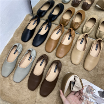 Flat milk shoes ins retro Fairy soft leather soft bottom square head early spring single shoes female mother shoes lazy egg roll shoes