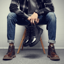 Martin boots mens trendy British style spring and autumn mid-top shoes all-match Korean version of the leather retro motorcycle high-top tooling boots