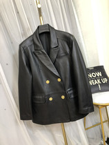 European goods explosion 21 spring new leather women double row metal buckle lazy wind Korean version slim suit coat