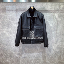 2021 New lapel stitching casual short motorcycle leather jacket mens Korean version of fashion Ruffian handsome jacket jacket