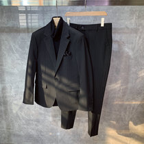 New English style slim suit jacket mens trend professional dress groom wedding striped suit suit suit
