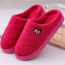 Winter cotton slippers female indoor thick bottom couple slippers home indoor non-slip soft bottom warm wool slippers men