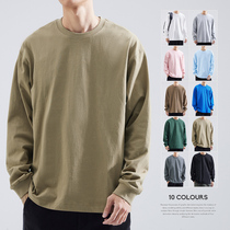 260g heavy sleeve T - shirt man pure cotton pure color and autumn dress white with a blouse