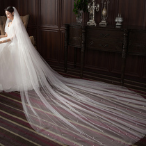 New white bride tailing Pearl yarn double-layer belt covering champagne color 3 5 meters long 3 meters wide travel veil