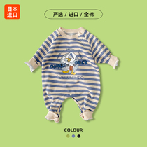 Japan buys baby jumpsuit spring and autumn cotton long sleeve striped baby Autumn ha clothes can newborn climbing clothes autumn clothes