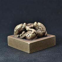 Double-Dragon Ruyi Ruyi Button Bronze Printed Gold Stone Seal Engraving Seal Bronze Seal Pure Bronze Gift