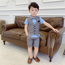 2021 summer new boy Korean version suit dress suit Childrens two-piece suit host suit Flower girl performance suit