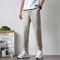 Summer new mens casual pants thin slim ice silk pants mens fashion trend wild loose sports mens pants