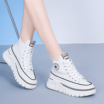  Tide brand increased casual shoes womens 2021 autumn new Korean version of wild thick-soled high-top muffin white canvas womens shoes