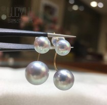 Japan imported seawater akoya Qiaomei earrings 18K gold really hemp color multi-bead wearing method
