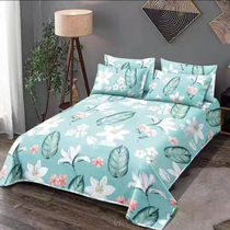 Live exclusive (Mulan green leaves) old coarse cloth sheets pastoral bed simple fashion pillowcase three-piece set
