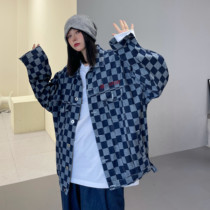 Checkerboard denim coat women autumn 2021 New Korean loose niche thin cardigan plaid jacket jacket