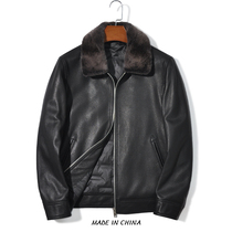 Winter new imported goatskin down jacket mens leather middle-aged business leisure mink collar leather jacket jacket