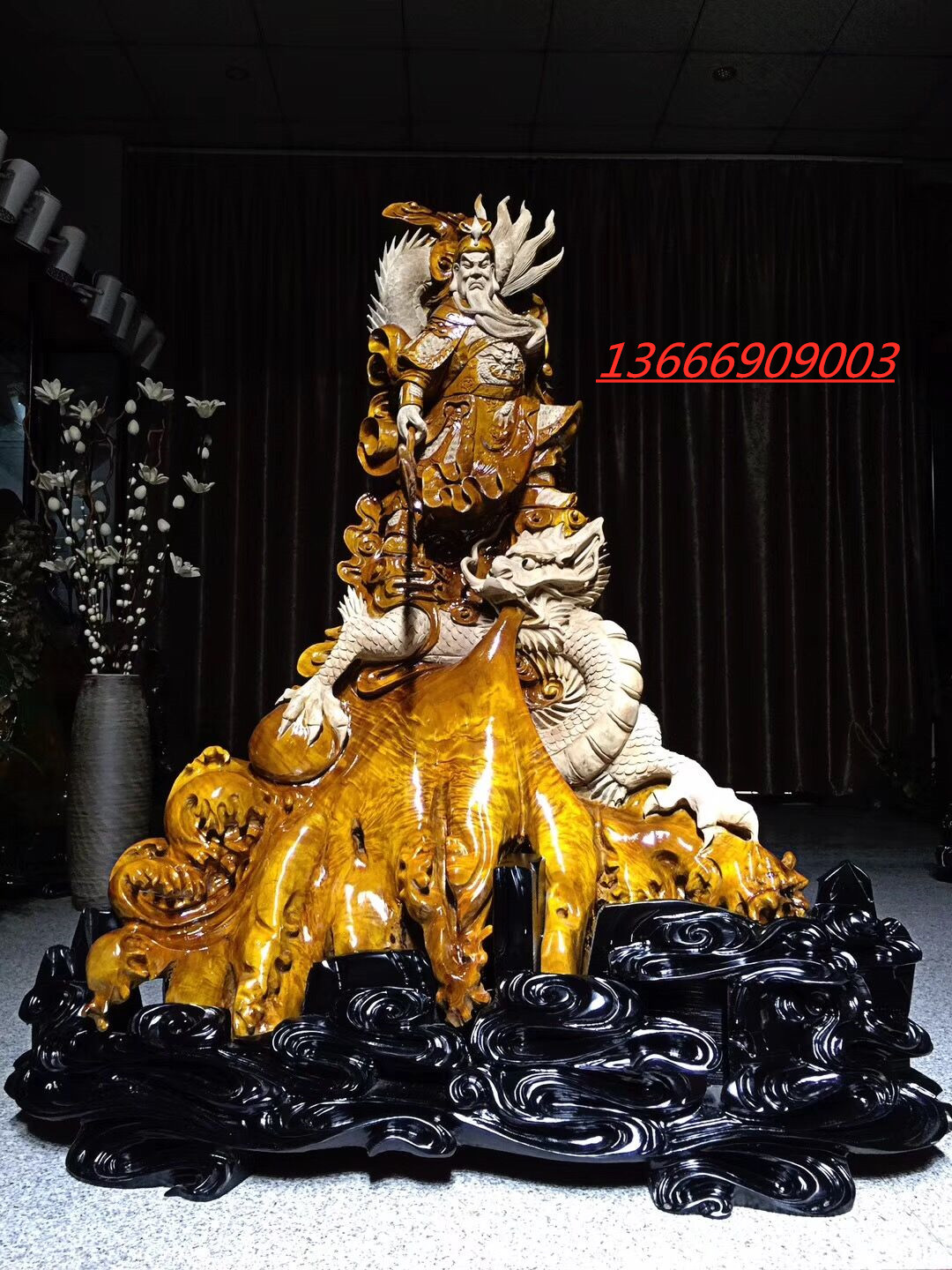 Jin Si Nan wood leaf Zhen Nan wood carving Guan Er Ye Fu Lu Shou Guanyin Guanyin Guan Gong root carving entryway living room ornaments