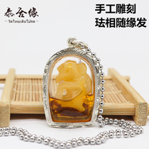 Taiheyuan Thai Buddha brand genuine Azan ingding ingots hand carved with oil Xu Zhu old man genuine sterling silver shell pendant