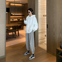 Korean bunch foot pants womens high waist 2021 New loose straight tube retro Joker casual sweatpants tide ins ins