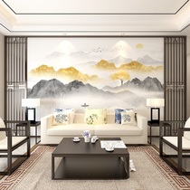 New Chinese Living Room Bamboo Wood Fiber TV Background Wall Abstract Mood Water Ink Landscape Painting Integrated Wall Panel Film & TV Wall