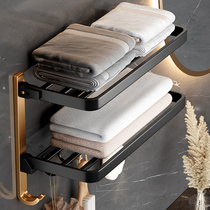 Bathroom towel rack non-perforated toilet light luxury double wall hanging bath towel rack storage bathroom pendant rod