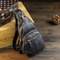 Hong Kong duty-free 2021 Mens bag new chest crossbody head layer cowhide casual Korean running bag shoulder Cross bag