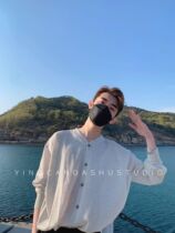  YC uncle Korea Dongdaemun mens spring and summer thin linen breathable small V-neck loose cardigan sunscreen shirt