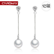 925 silver decorated with long style imitation pearl streaming Su earrings female Korean net red temperamental earrings with a face and thin earrings
